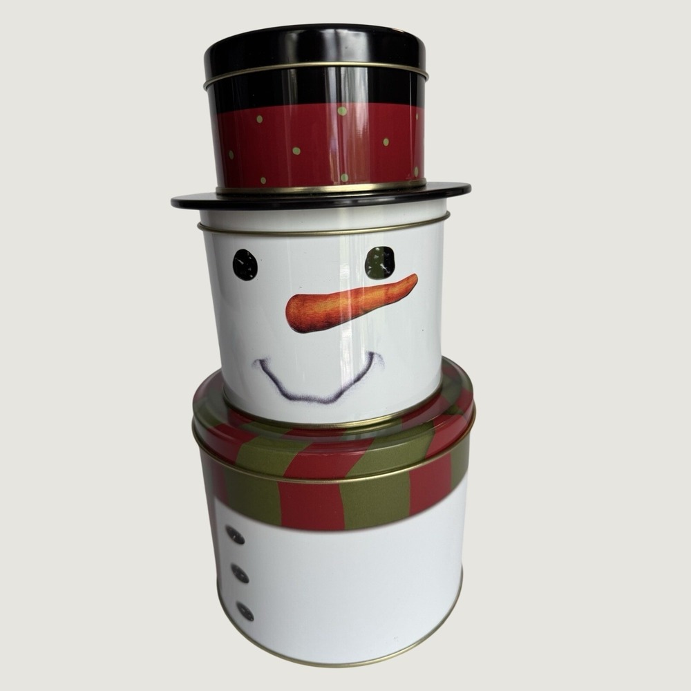 Seasonal Packaging Snowman Tiered Tin Container Christmas Holiday Decoration NWT